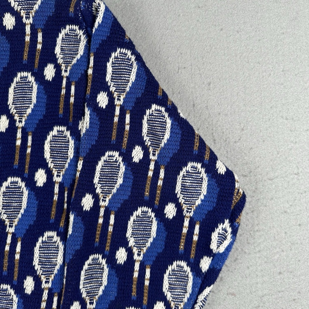 Vintage Tennis Sweater Men's Medium Blue AOP Racket V Neck Knit Pullover - Picture 6 of 16